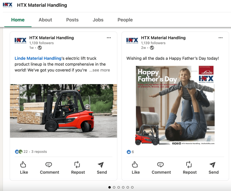 digital-marketing-for-equipment-dealership-htx-example-2 screenshot of two linkedin posts by HTX for digital marketing