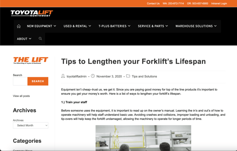 digital-marketing-for-equipment-dealership-toyota-forklift-example screenshot of a blog found on Toyota Forklift NorthWest's blog page